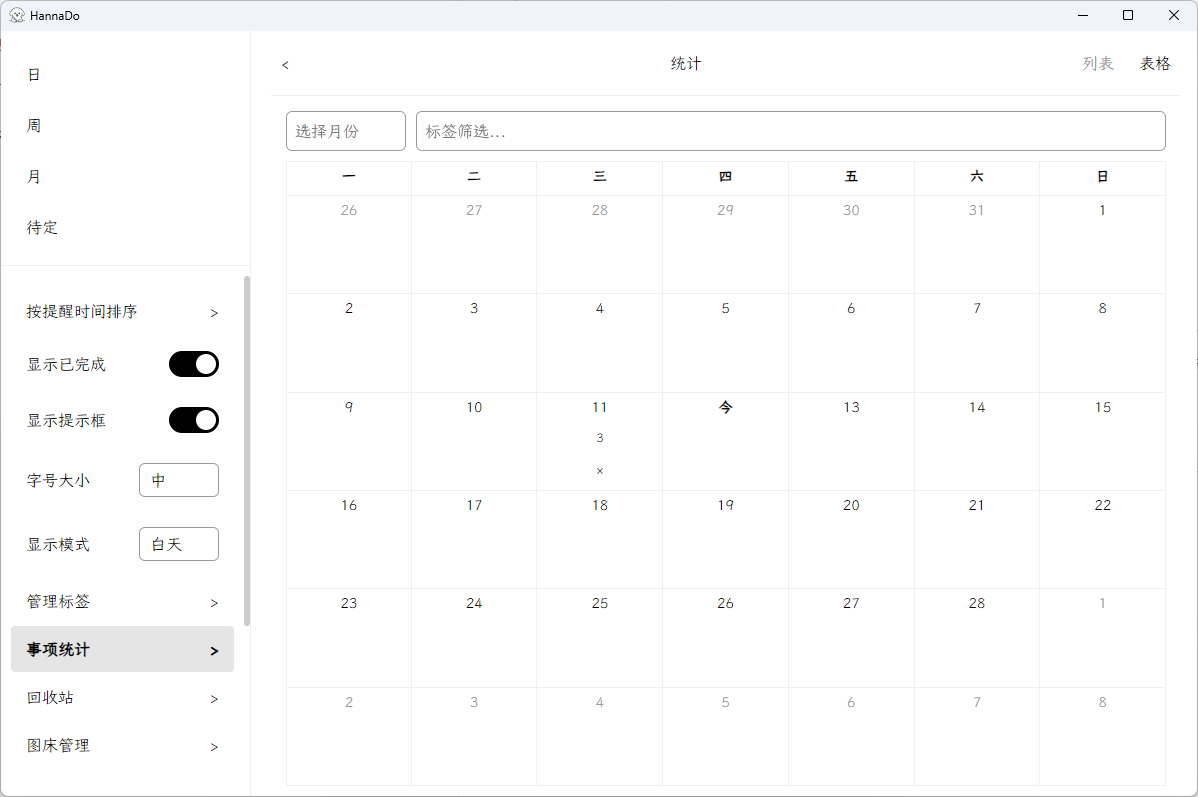 事项统计表格页面